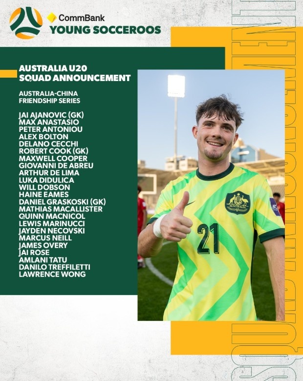 开云体育下载-热身赛两战中国U20！澳大利亚U20名单：华裔球员黄振文在列